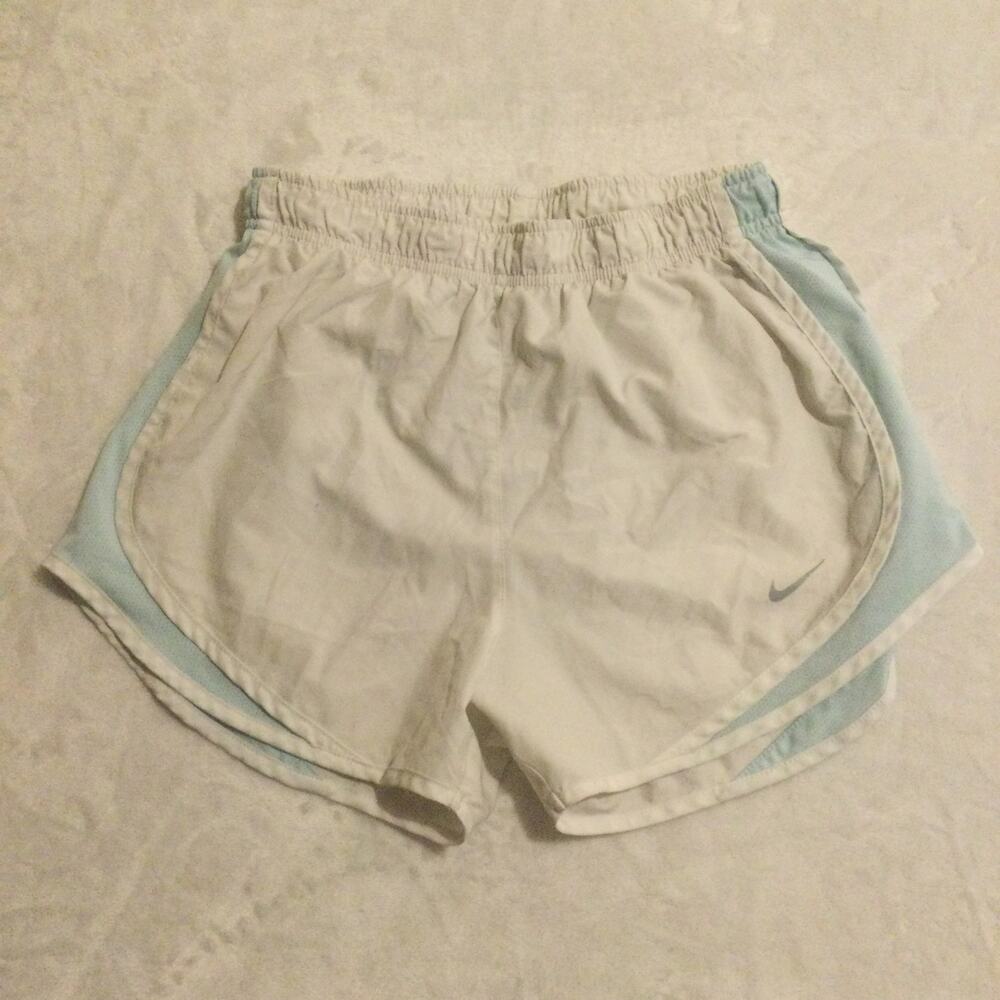 Nike Dri Fit Running Shorts Women S White/Blue‎ Brief-Lined Mesh Sides